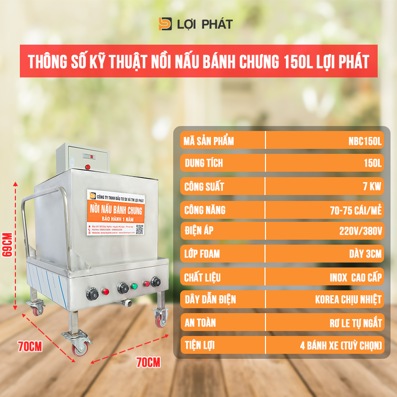 Thong so ky thuat Noi luoc banh chung 150L LOI PHAT