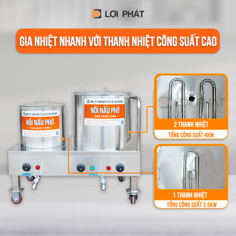 hệ thống thanh nhiệt của bộ nồi nấu phở 20-50l