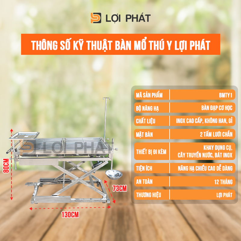 thông số kỹ thuật của bàn mổ thú y