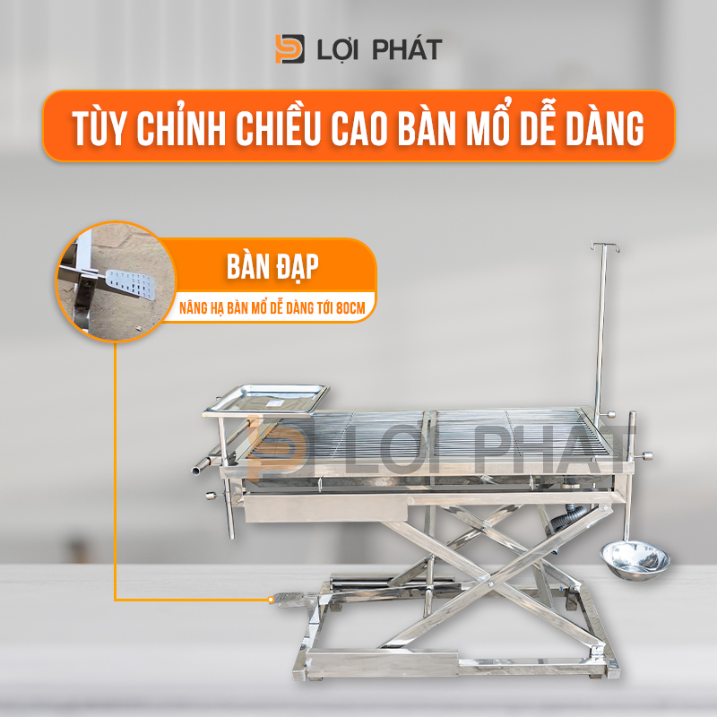 điều chỉnh chiều cao bàn mổ thú y dễ dàng