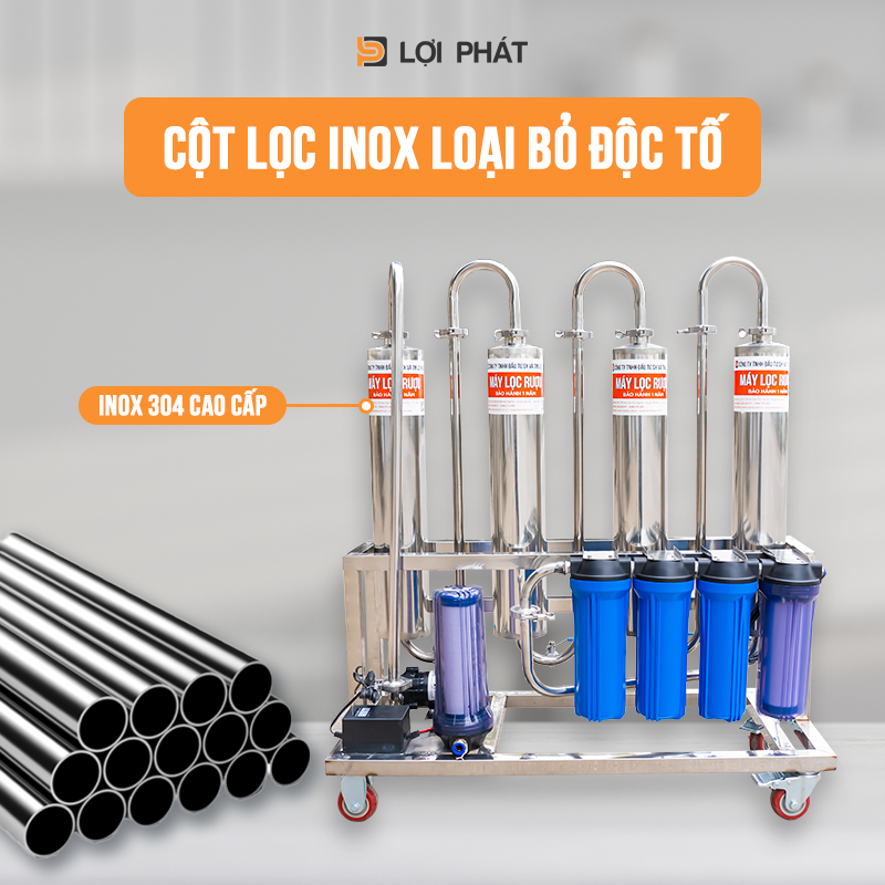 cot loc inox cua may loc ruou