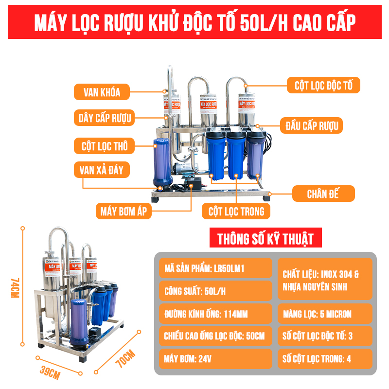 Cau tao chi tiet May loc ruou khu doc to 50L/h cao cap LOI PHAT-1