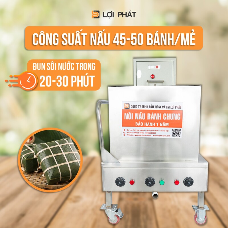 Noi nau banh chung 100L nang suat cao, dun soi lien tuc