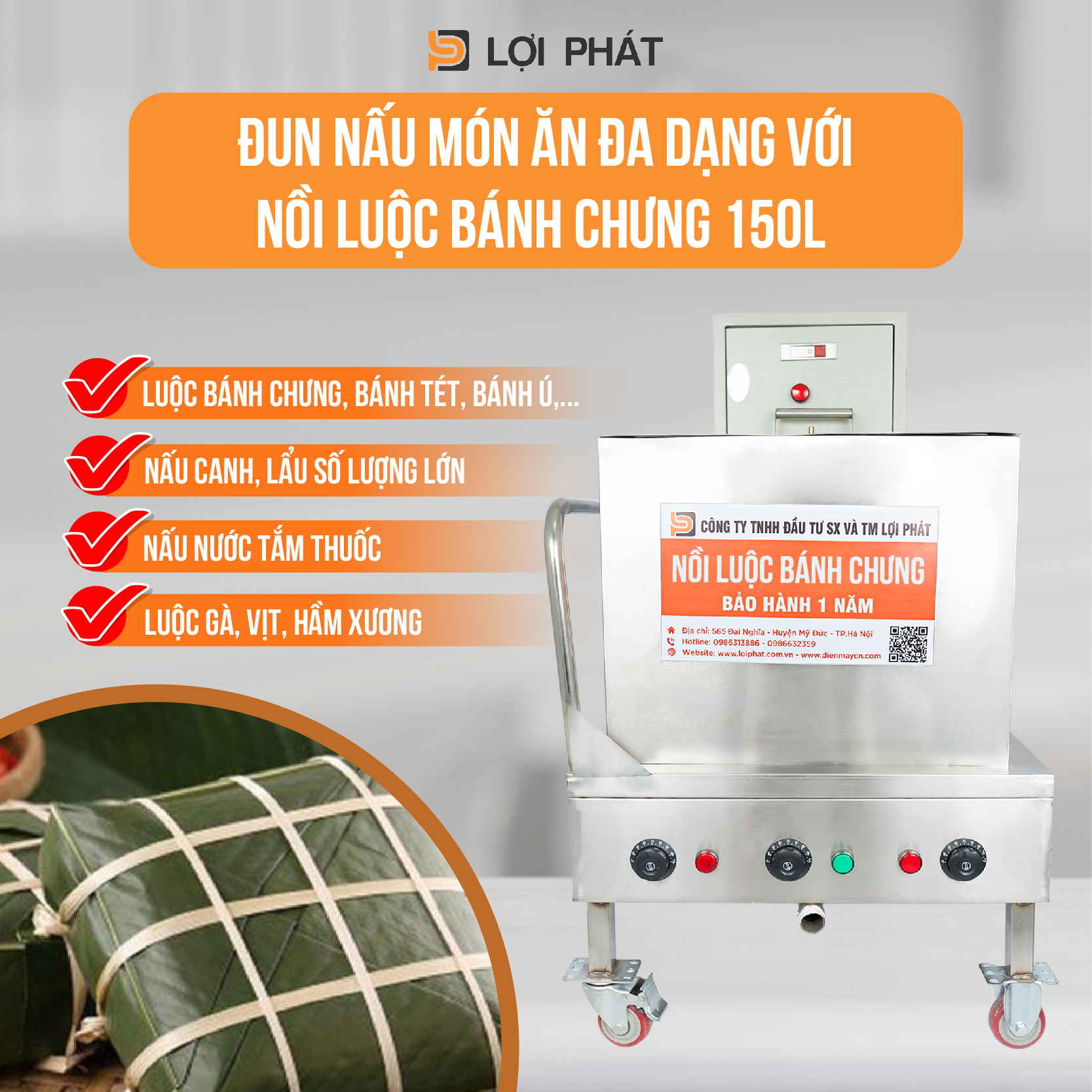 Đun nấu món ăn đa dạng với nồi nấu bánh chưng 150L