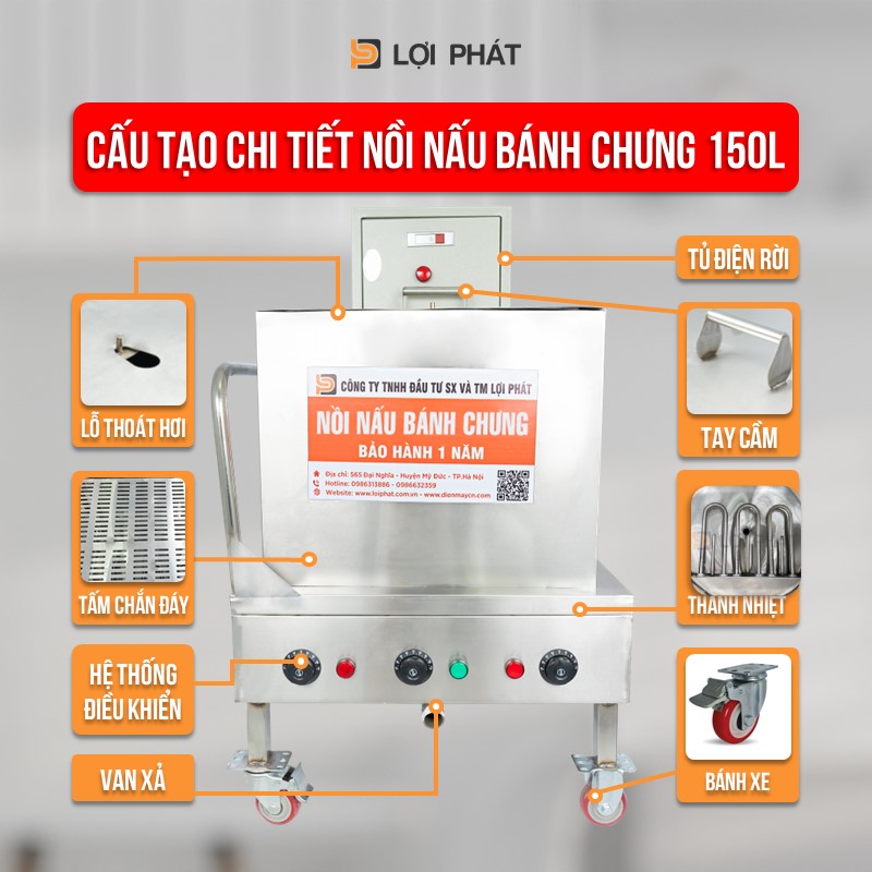 Cấu tạo chi tiết nồi nấu bánh chưng 150L