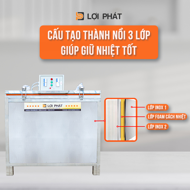 thành nồi 3 lớp của nồi luộc bánh chưng áp suất