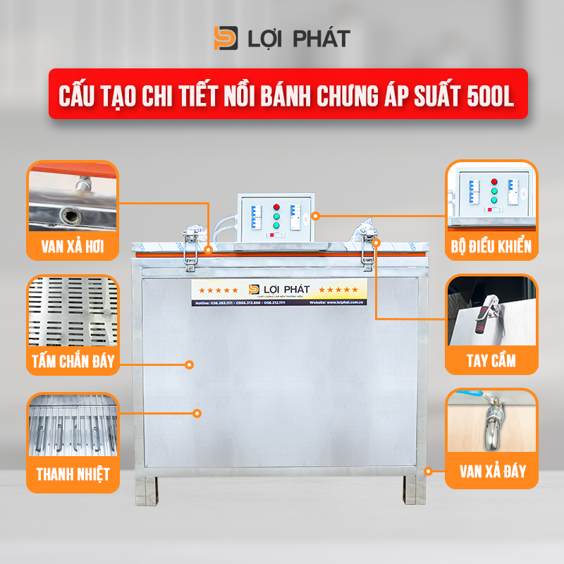 cấu tạo nồi luộc bánh chưng áp suất 500L