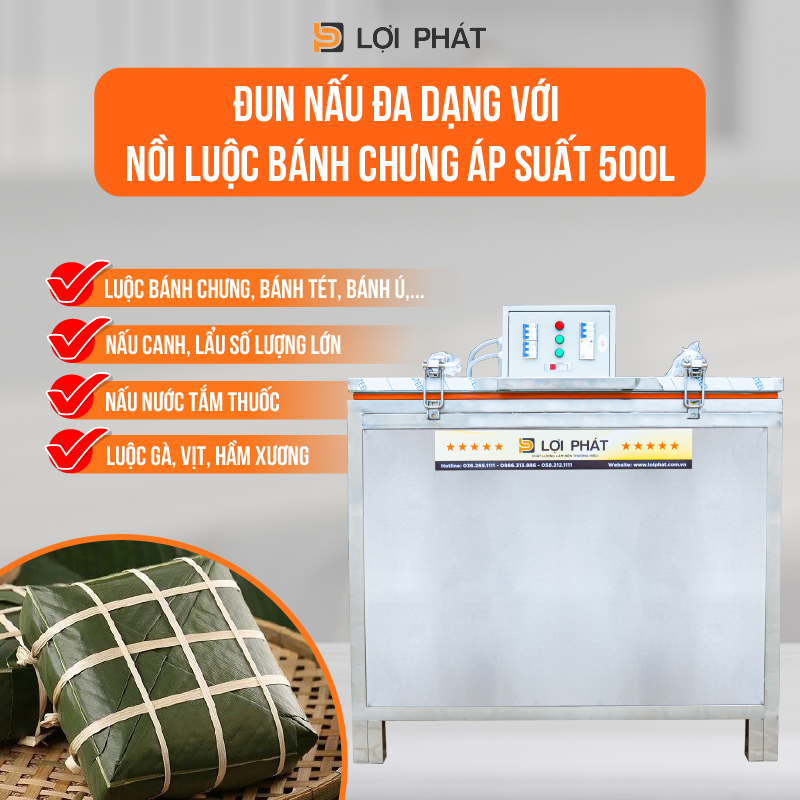 đun nấu đa dạng cùng nồi luộc bánh chưng áp suất