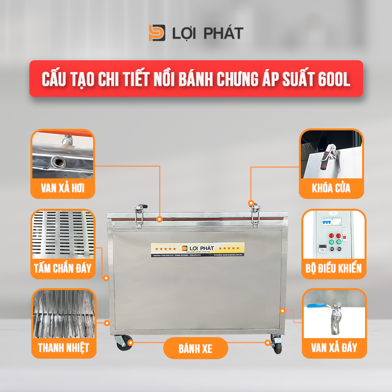 cấu tạo nồi luộc bánh chưng áp suất 600l