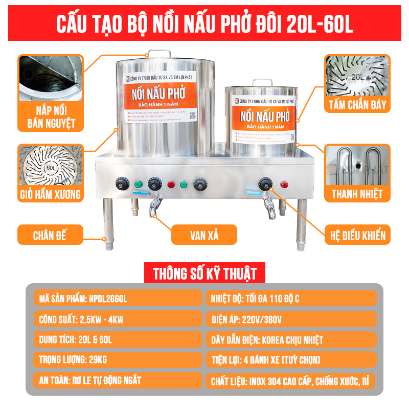 Cau tao bo noi nau pho doi 20-60L