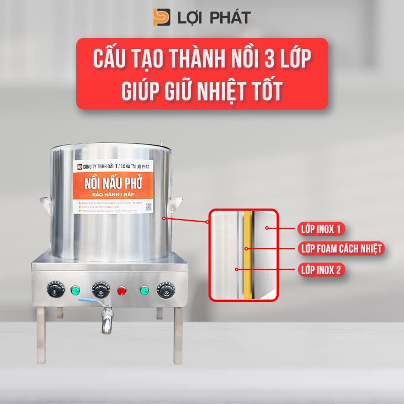 Thành nồi phở điện liền 100L