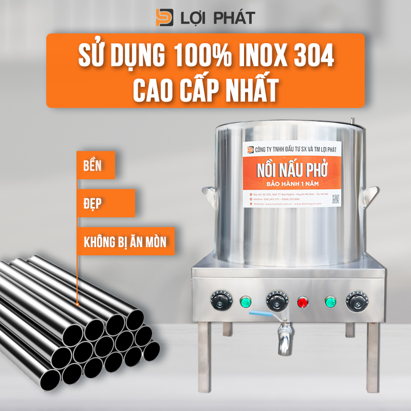 Noi pho dien 120L 100% inox 304