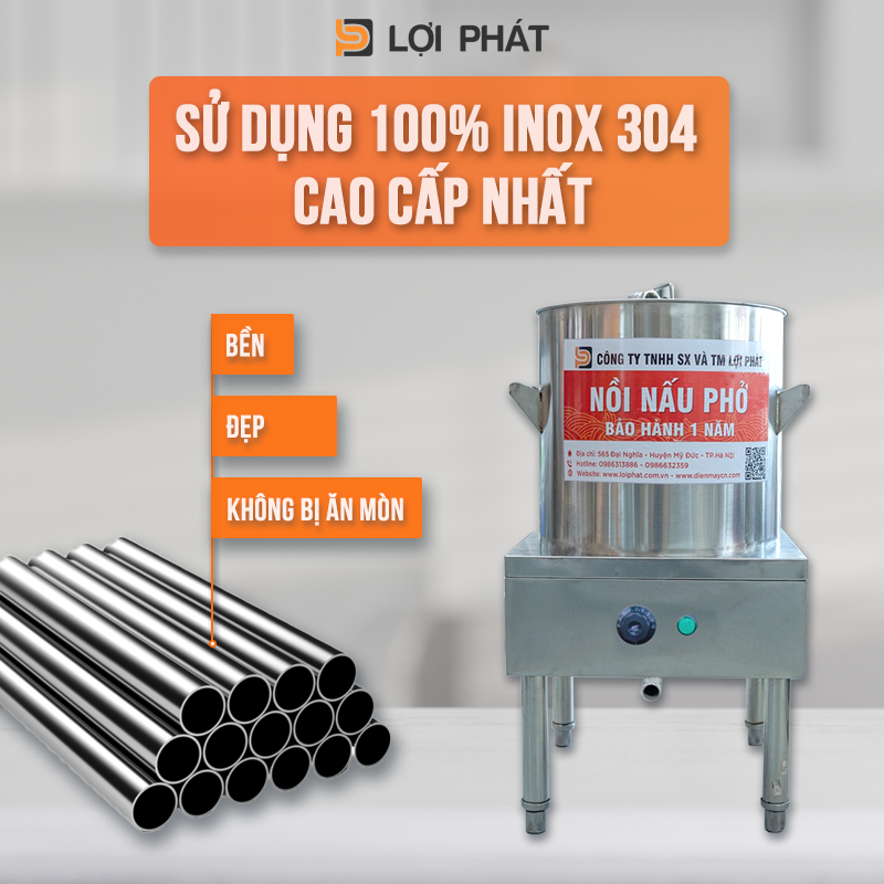 Nồi phở sử dụng 100% inox 304 cao cấp nhất