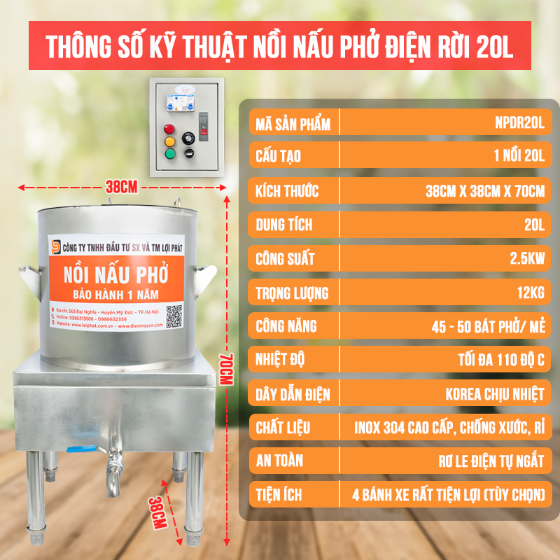 Thông số kỹ thuật Nồi phở điện rời 20L-1