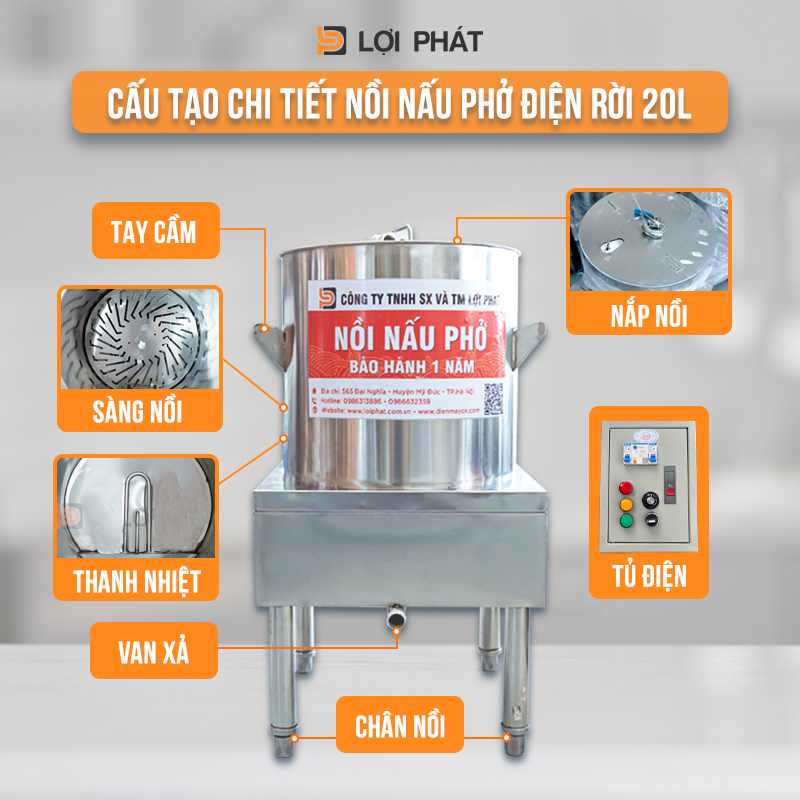 Cấu tạo chi tiết nồi phở điện rời 20L-1