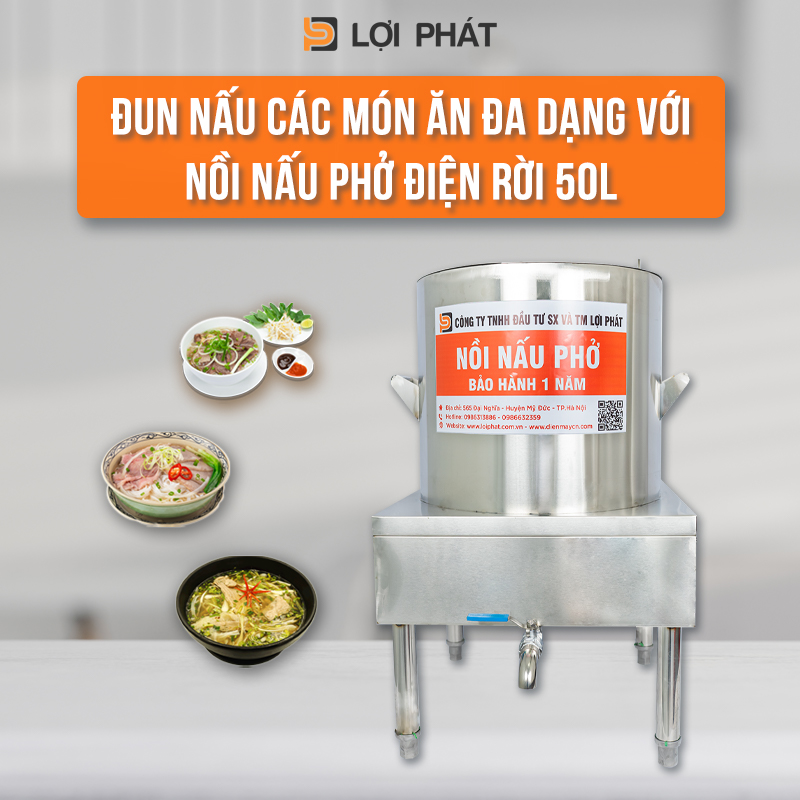 Đun nấu món ăn đa dạng với nồi phở điện rời 50L