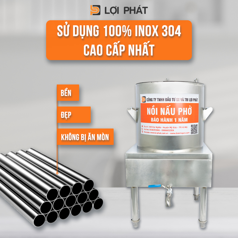 Noi pho dien roi 60L voi 100% inox 304