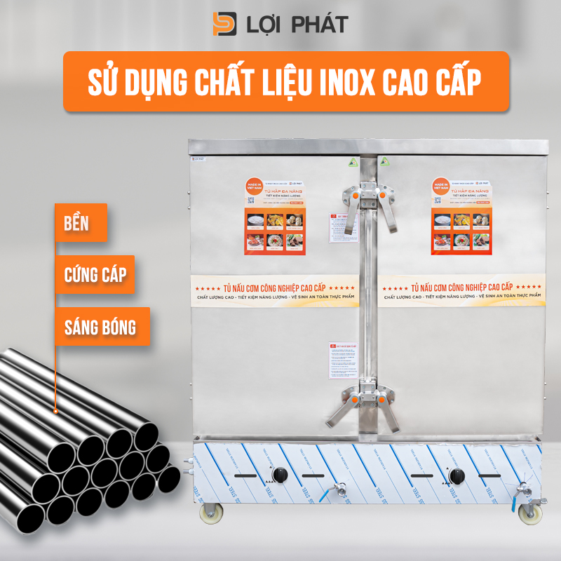 Tu com gas su dung chat lieu inox cao cap