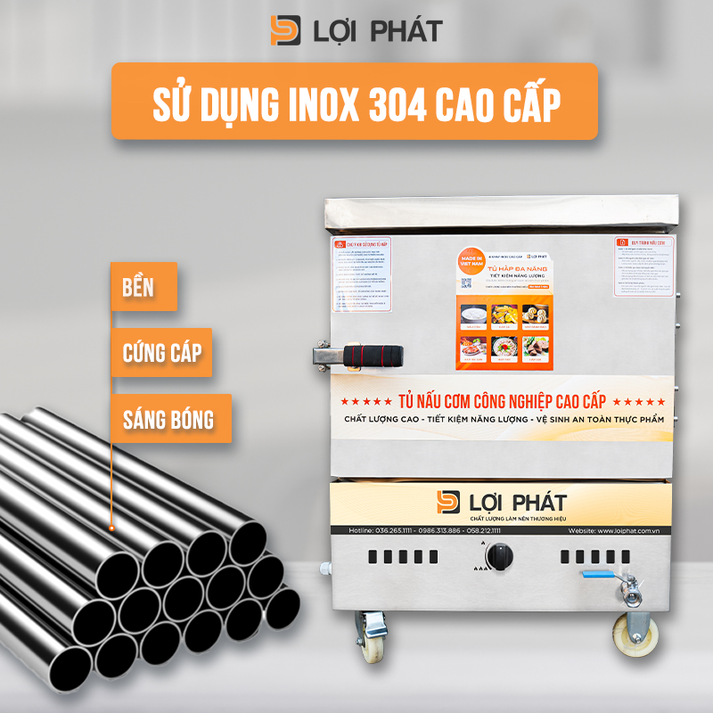 tu com gas dien inox 304 cao cap